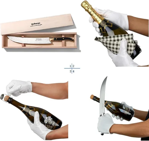 Vista 7 de Uniharpa Espada de sable de champán con estuche de regalo de madera, hoja de acero inoxidable, sable prémium para apertura de botellas de champán