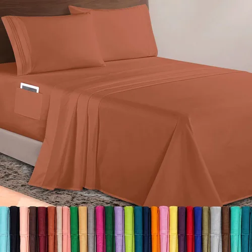 Vista 25 de Elegant Comfort Lujoso juego de sábanas de microfibra de alta calidad 1500 hoteleras bordadas de tres líneas más suaves de 4 piezas, resistente a