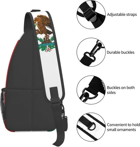 Vista 5 de Bandolera cruzada con bandera de México, mochila de viaje, senderismo, bolsa de hombro unisex para hombres y mujeres, Bandera de México 01