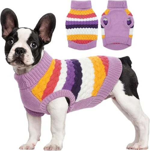 Vista 26 de Kuoser Suéter para perro, suéteres de Navidad para perros extra pequeños, suéter suave y cálido para perros, chaleco de punto trenzado colorido