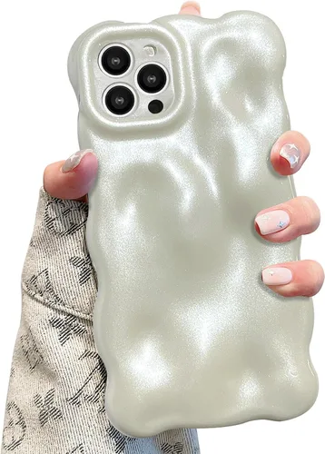 Vista 18 de UEEBAI Funda ondulada para iPhone 14 Pro Max, bonita cubierta plateada con forma de onda para iPhone, bonita funda estética 3D para teléfono