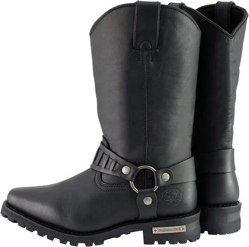 Vista 6 de Milwaukee Leather MBM9015 - Botas de motocicleta negras con arnés de estilo occidental de 11 pulgadas para hombre