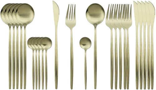 Vista 11 de JASHII Juego de cubiertos de 24 piezas con piezas de servir, utensilios de acero inoxidable, incluye cuchillo, tenedor/cuchara, acabado mate, apto