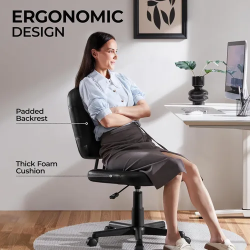 Vista 5 de Yaheetech Silla de oficina sin brazos, silla de escritorio ergonómica, respaldo bajo, piel sintética, ajustable, silla giratoria para computadora