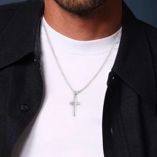 Vista 2 de Ursteel Collar de cruz de plata de ley 925 con colgante de cruz para hombre, collar de cruz chapado en oro de 18 quilates, cadena de caja negra