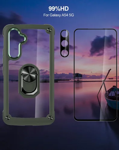 Vista 8 de Funda con soporte invisible para Samsung Galaxy A54 5G con protector de pantalla, 1 unidad y protector de lente de cámara, 2 piezas de parte trasera
