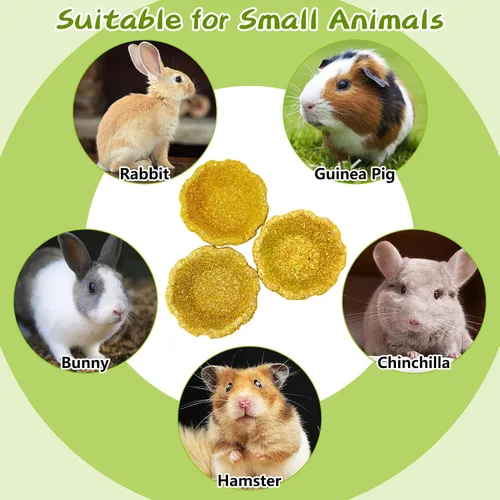 Vista 7 de Paquete de 6 juguetes masticables de conejo para dientes, juguetes Timothy - Cuenco comestible para masticar heno, golosinas molares para conejo