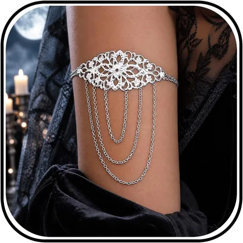 Vista 7 de Gothic Arm Cuff Women Black Lace Upper Arm Jewelry Punk Halloween Costume R2: puño de brazo
