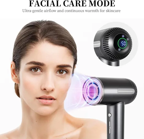 Vista 5 de Secador de pelo, secador iónico de alta velocidad de 1600 W con difusor, secador de pelo de plasma con modo facial (blanco)