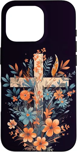 Vista 20 de Boho Floral Christian Cross Jesus God Wild Flower Women Case for iPhone 16