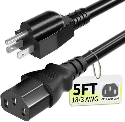 Vista 12 de Vockjour Cable de alimentación universal de 3 pies (0.93m), cobre puro ETL, negro