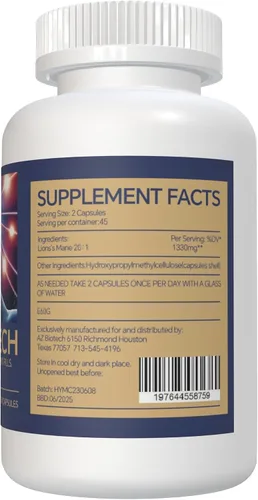 Vista 6 de Extracto de hongo de melena de leones, cápsulas de cognición (90 cápsulas) Extracto de polvo de hongo melena de león, suplemento cerebral, vitaminas
