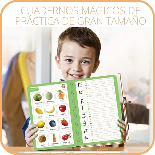 Vista 2 de Cuaderno de práctica mágica, libro de práctica de escritura reutilizable, para niños en edad preescolar de 3 a 8 años, caligrafía 9.44 x 6.29