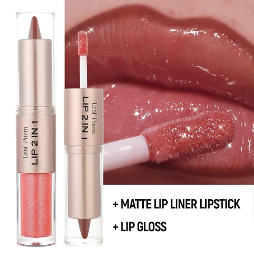 Vista 36 de BAISEN DIARY 2 en 1 doble punta mate delineador de labios y brillo de labios, lápiz combinado de labios marrón nude degradado, delineador de labios