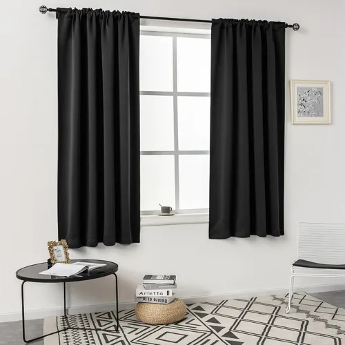 Vista 6 de DUALIFE Cortinas opacas de 45 pulgadas de largo, 2 paneles para ventanas pequeñas de dormitorio, aislamiento térmico, bolsillo para barra, cortinas