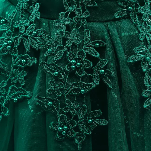 Vista 7 de Weileenice Vestido de dama de honor de encaje para niñas grandes, vestido de baile de boda, vestido de princesa para niños pequeños