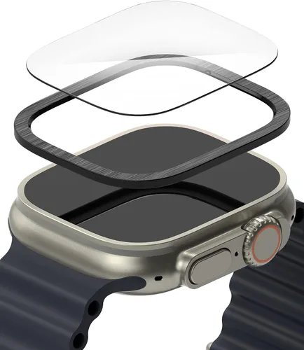 Vista 9 de Ringke Protector de pantalla compatible con Apple Watch Ultra 2 y diseñado para Apple Watch Ultra, protector de vidrio templado con marco de acero