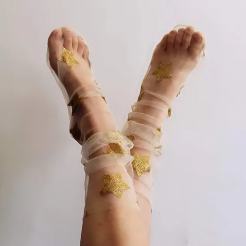 Vista 5 de Calcetines de tul con purpurina caliente y estrellas para mujer Oro
