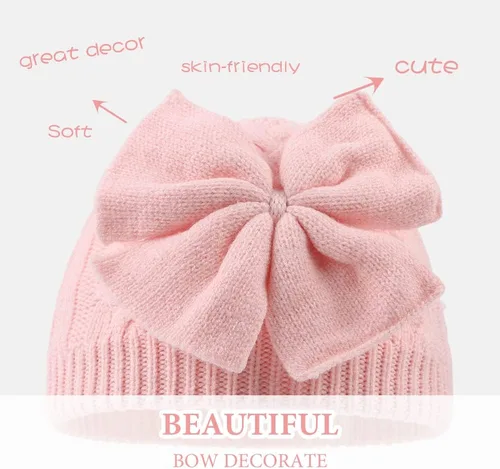 Vista 3 de Gorro de punto cálido de invierno para niñas con forro de algodón para bebés y niñas