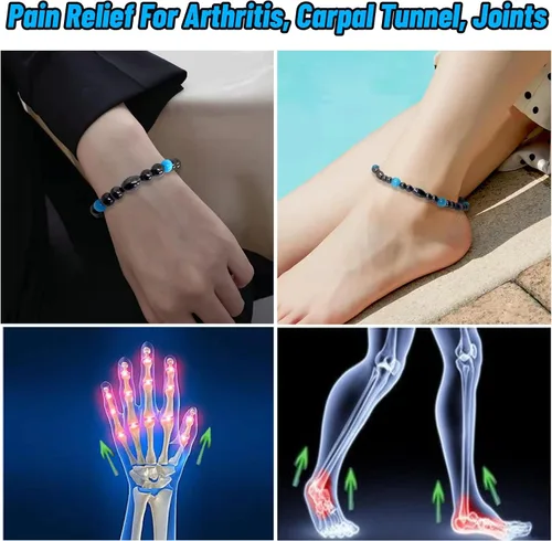 Vista 4 de Juego de pulseras tobilleras de terapia de hematita, Piedra