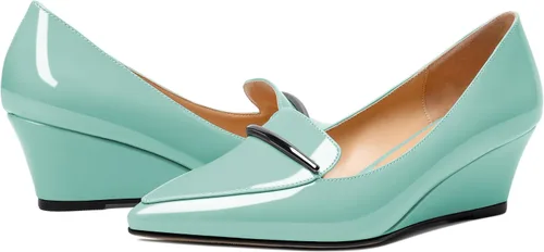Vista 4 de Tacones de cuña baja para mujer, zapatos de vestir con barra de metal de 2 pulgadas