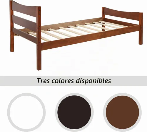 Vista 4 de MERITLINE Cama de plataforma de tamaño individual con cabecero y estribo, marco de cama de madera, no necesita somier, nogal