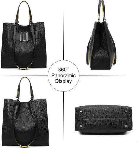 Vista 5 de JESSWOKO Bolso de mano de cuero negro de lujo para mujer, bolsos de hombro de 13 pulgadas, bolsos de diseñador, regalos de Navidad para mamámujer