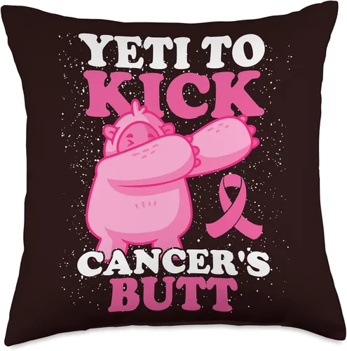 Vista 4 de Yeti to Kick Cancer's Butt Fight Cancer Quote Divertida almohada de apoyo familiar para el tratamiento de concienciación sobre el cáncer de mama, 16