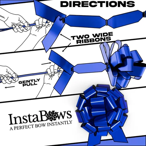 Vista 2 de Lazo de regalo grande azul de 12 pulgadas, lazo metálico con cuerda de tirar perfecto para envolver regalos, grandes presentes, autos, bicicletas