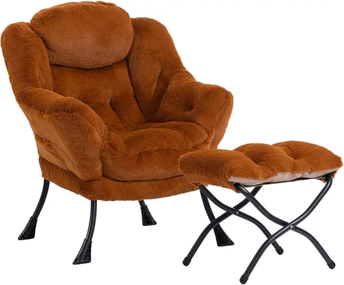 Vista 52 de HollyHOME Silla perezosa con otomana plegable, sillón cómodo y reposapiés plegable, sofá de ocio silla de lectura y reposapiés para sala de estar