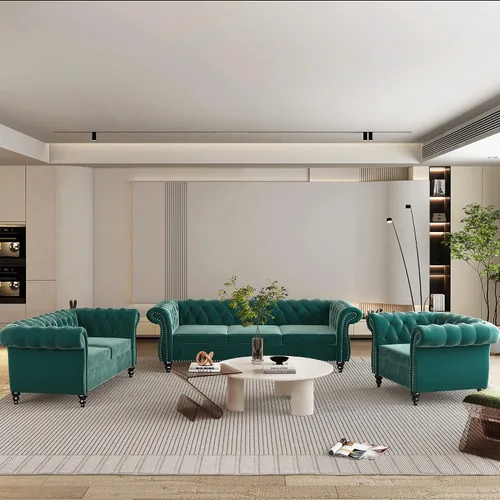 Vista 8 de QHITTY Sofá Grande de Acento, Sofá Chesterfield de 3 Plazas, Sofá Moderno de Terciopelo Tapizado con Respaldo Acolchado para Muebles de Sala