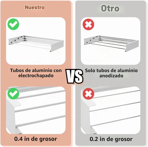 Vista 6 de ZMBESUP Estante de secado de ropa plegable, para montar en la pared, estante de secado de pared retráctil, 23.6 pulgadas de ancho, 4 varillas