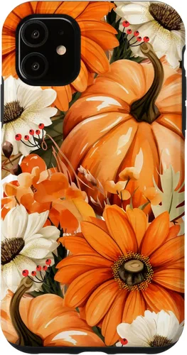 Vista 8 de Funda con temática de otoño para iPhone 16, diseño de calabaza, niña, mujer, diseño vintage de otoño