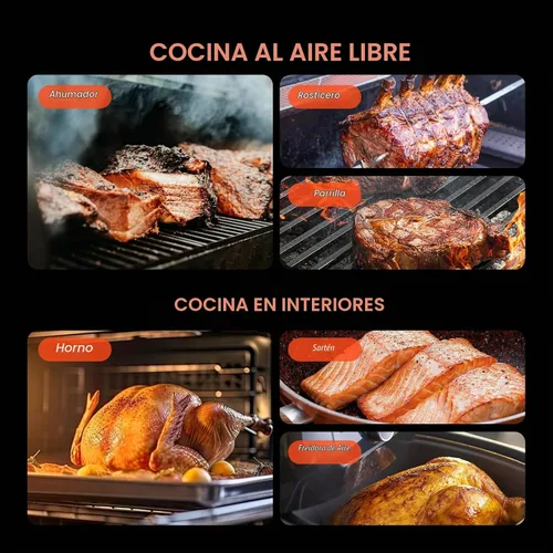 Vista 6 de Termómetro inalámbrico para carne - Termómetro digital inalámbrico 5G Wi-Fi y Bluetooth 5.4 para asar y ahumar con sondas duales IP67 y pantalla LCD