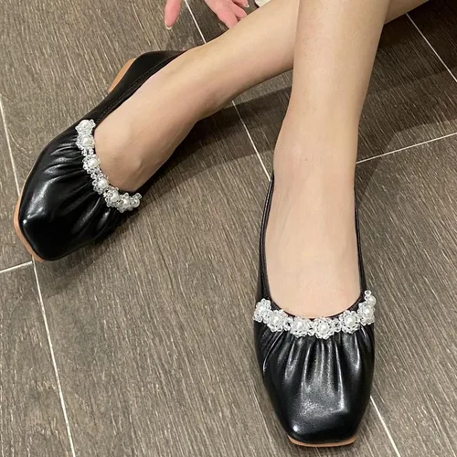 Vista 5 de Women's Flats Shoes Ballet Flats Pearls Wedding Shoes for Women Comfortable Low Heel Dress Flats Shoes