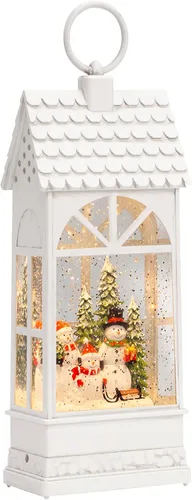 Vista 8 de Globos de Nieve Grandes de Navidad, 10.83" Globo de Nieve Eléctrico con Luz Roja que se Ilumina Pueblo Navideño, 8 Canciones Festivas Temporizador