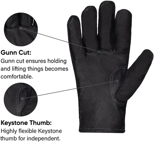 Vista 2 de Guantes de cuero de búfalo premium, guantes de trabajo sin forro (negro)