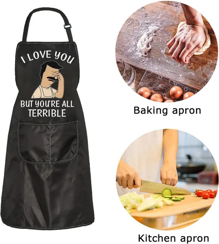 Vista 6 de ZJXHPO Delantal de regalo para fanáticos de la serie de televisión con texto en inglés "I Love You But You're All Terrible", regalo de inauguración