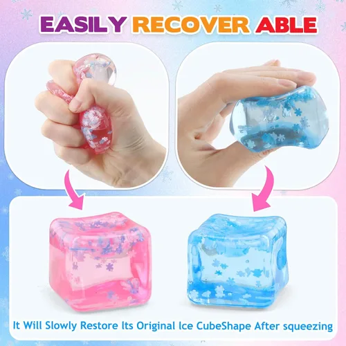 Vista 4 de Chridark Cubo de Hielo Juguete Fidget para Todas las Edades: Pack de 2 Juguetes Sensoriales Squishy Fidget, Bolas de Estrés Cuadradas, Premios