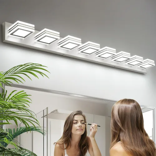 Vista 24 de SOLFART Lámparas LED para tocador de baño: 3 luces de níquel cepillado moderno acrílico para pared de baño sobre espejo de 20 pulgadas 5CCT Níquel