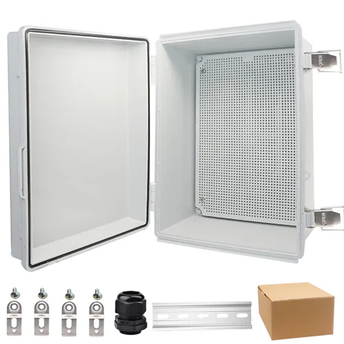 Vista 27 de Caja eléctrica impermeable, caja de conexiones IP67, pestillo de acero inoxidable, cubierta transparente con bisagras, carcasa para proyectos