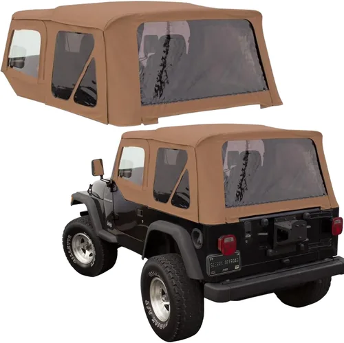 Vista 12 de Revestimiento superior estilo de fábrica Sierra Offroad para Jeep Wrangler TJ (1997-2002), funda blanda con vidrios polarizados, sin puertas Negro