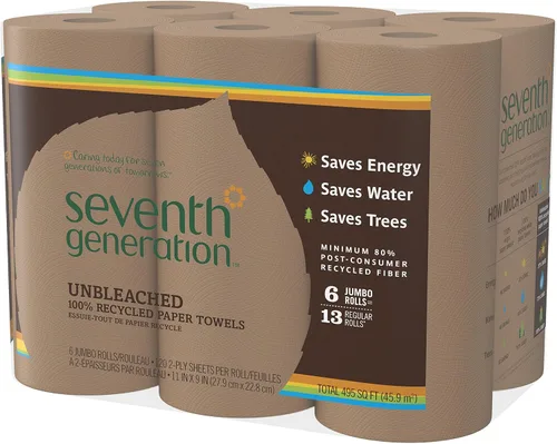 Vista 9 de Seventh Generation Toallas de papel sin blanquear, 100% papel reciclado, 6 unidades, paquete de 4