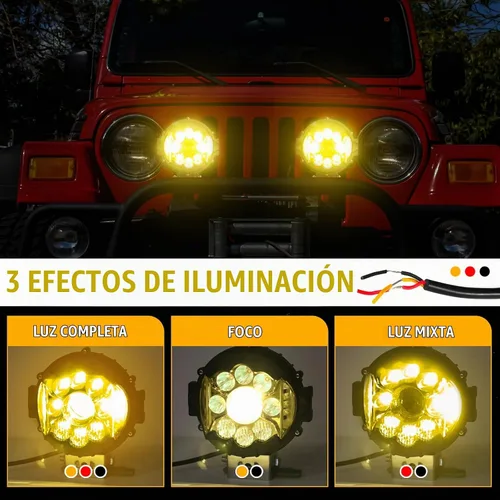 Vista 3 de Vainas de luz LED de 7 pulgadas, barras de luz ámbar súper brillantes de 80W - 270° de ángulo amplio, luces antiniebla laterales redondas