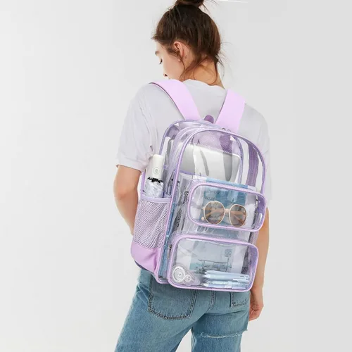 Vista 181 de CAMTOP Mochila transparente resistente y transparente para estudiantes, escuela, trabajo, festival, viajes, deportes, Beige, Mediana, Camtop Mochila