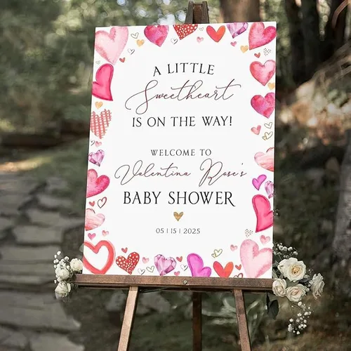 Vista 2 de Custom Baby Shower Welcome Sign Board, Personalized Sweetheart Baby Shower Sign Poster Canvas, Party Entrance Baby Shower Sign Decor for Girl or Boy