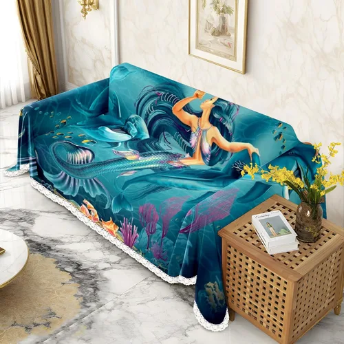 Vista 2 de Funda de sofá de delfines de sirena de fantasía, fundas de sofá estampadas, fundas para sillón, funda resistente a las manchas, protector universal