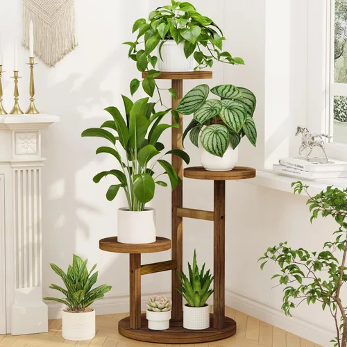 Vista 12 de LASZOLA Soporte Negro de Madera de 5 Niveles para Plantas de Interior para Macetas Más Grandes de Servicio Pesado, Estantes Verticales Resistentes