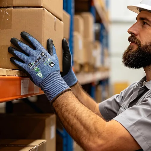 Vista 7 de Schwer 3 pares de guantes de trabajo resistentes a cortes A7, pulgar Azul