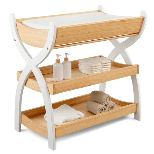 Vista 7 de Comfy Cubs Mesa Cambiadora para Bebé - Construcción de Madera Resistente, Mesa de Cambio para Bebé de Aspecto Atemporal con Dos Estantes Abiertos